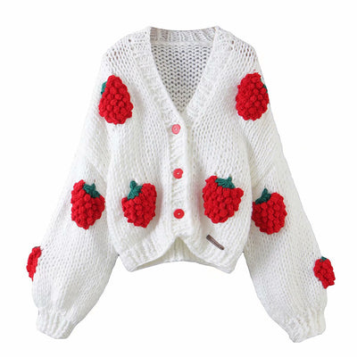 Cardigan Tejido a Mano con Bordado de Frutas y Jacquard - Image 26