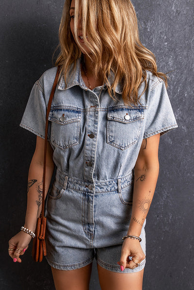 Enterizo Corto Estilo Retro Lavado para Mujer - Image 17
