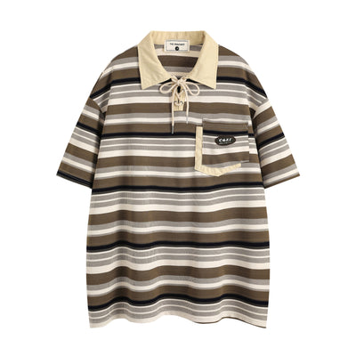Polo Retro Holgado a Rayas de Manga Corta para Hombre - Image 26
