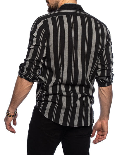 Camisa Manga Larga Slim Fit a Rayas Multicolor con Solapa para Hombre - Image 12