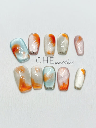 Uñas Postizas Artesanales Ojo de Gato con Contraste de Colores Candy - Image 14