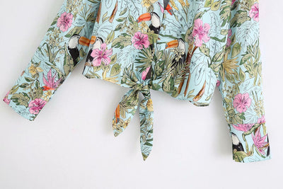 Camisa Manga Larga Estampado Floral con Lazo en V - Image 11