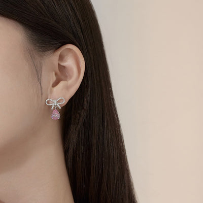 Aretes de Plata S925 Diseño Lazo con Gota de Agua Rosa - Elegancia Exclusiva para Mujer - Image 9