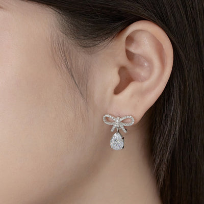 Aretes de Plata S925 Diseño Lazo con Gota de Agua Rosa - Elegancia Exclusiva para Mujer - Image 10