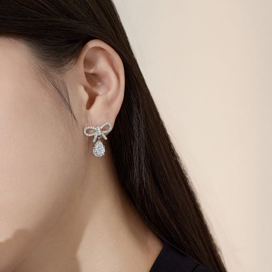 Aretes de Plata S925 Diseño Lazo con Gota de Agua Rosa - Elegancia Exclusiva para Mujer - Image 11