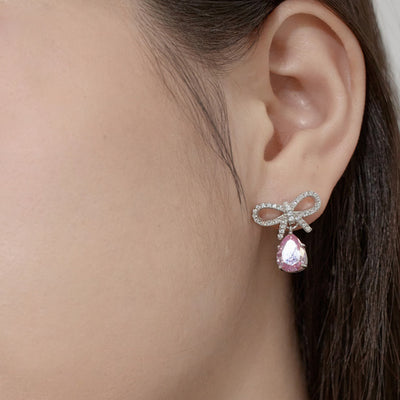 Aretes de Plata S925 Diseño Lazo con Gota de Agua Rosa - Elegancia Exclusiva para Mujer - Image 12