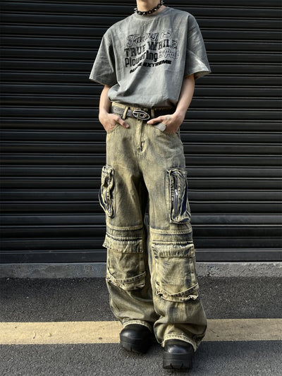 Pantalón Vaquero Retro Tipo Workwear con Bolsillos y Pierna Ancha - Image 31