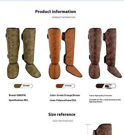 Pair of brown and black thickened shin guards for fighting and boxing, featuring a distressed leather-like texture. - Image 15