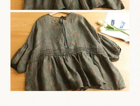 Camisa Vintage de Lino y Algodón con Estampado Floral para Verano - Image 22