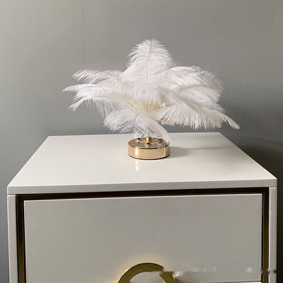 Lámpara de Mesa Táctil con Plumas Naturales - Iluminación Decorativa Premium - Image 14