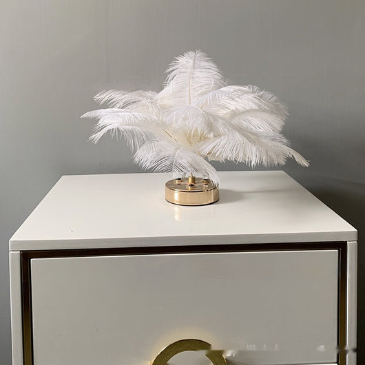 Lámpara de Mesa Táctil con Plumas Naturales - Iluminación Decorativa Premium - Image 14