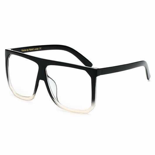 Large frame flat top sunglasses with black frames, brown gradient lenses, and subtle leopard print detail. - Image 15