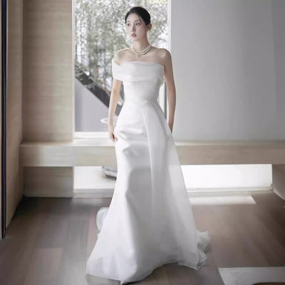 Vestido de Novia Elegante Hombros Descubiertos Estilo Francés - Image 10