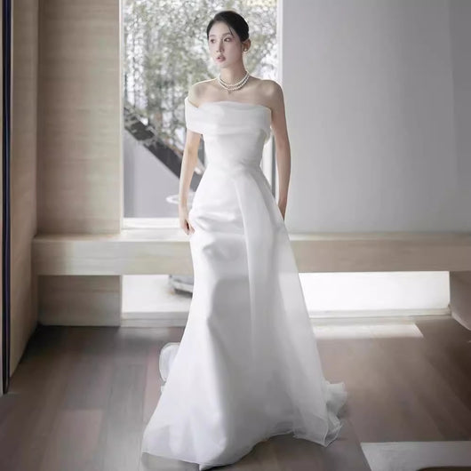 Vestido de Novia Elegante Hombros Descubiertos Estilo Francés - Image 10