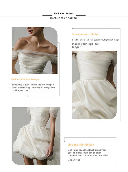 Vestido de Novia Blanco Corto con Hombros Descubiertos - Image 8