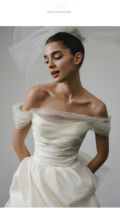 Vestido de Novia Blanco Corto con Hombros Descubiertos - Image 11