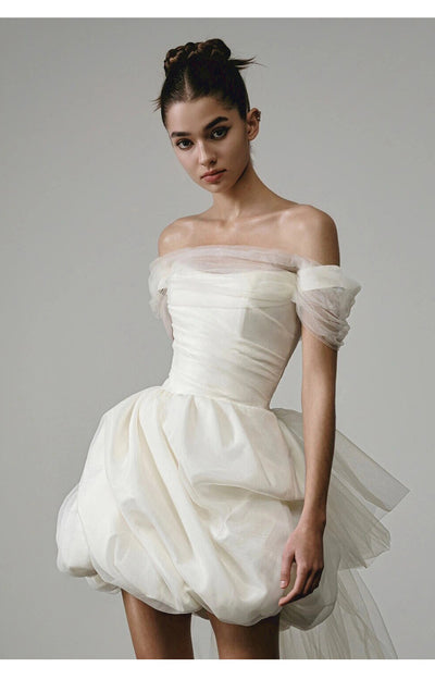 Vestido de Novia Blanco Corto con Hombros Descubiertos - Image 15