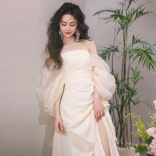 Vestido de Novia Largo Escote Tubo Elegante y Minimalista - Image 10