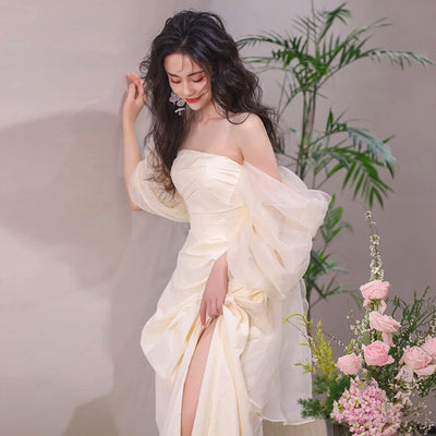 Vestido de Novia Largo Escote Tubo Elegante y Minimalista - Image 11