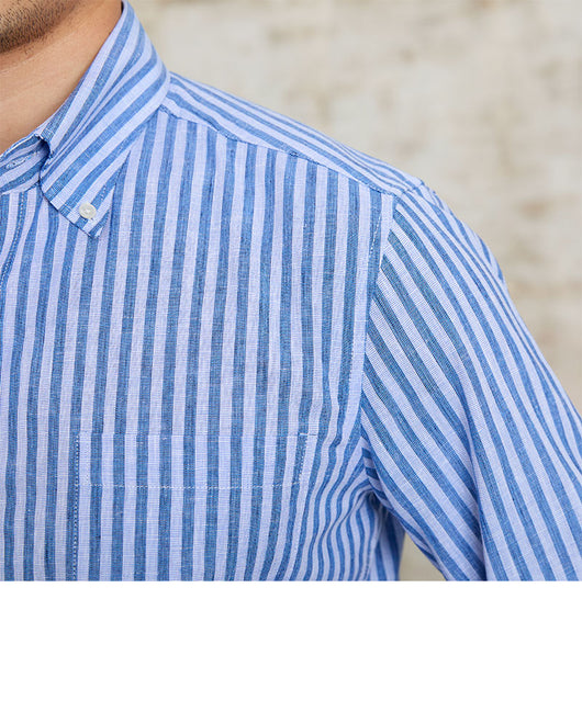 Camisa Elegante de Algodón y Lino con Rayas - Manga Larga Clásica - Image 10