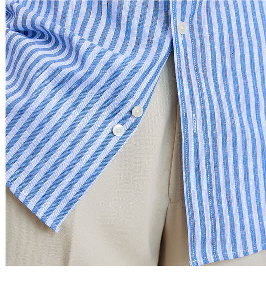 Camisa Elegante de Algodón y Lino con Rayas - Manga Larga Clásica - Image 11