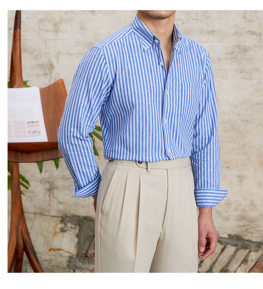 Camisa Elegante de Algodón y Lino con Rayas - Manga Larga Clásica - Image 12
