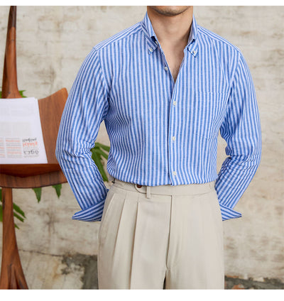 Camisa Elegante de Algodón y Lino con Rayas - Manga Larga Clásica - Image 14