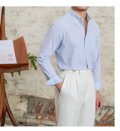 Camisa Elegante de Algodón y Lino con Rayas - Manga Larga Clásica - Image 18