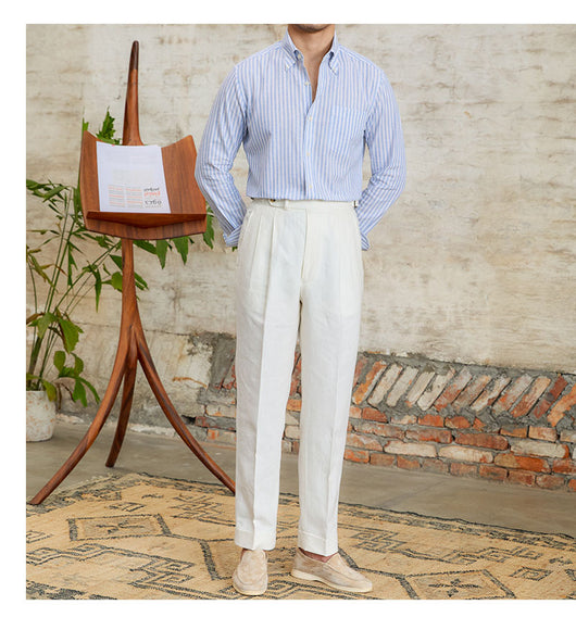 Camisa Elegante de Algodón y Lino con Rayas - Manga Larga Clásica - Image 20
