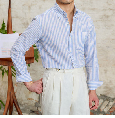 Camisa Elegante de Algodón y Lino con Rayas - Manga Larga Clásica - Image 22