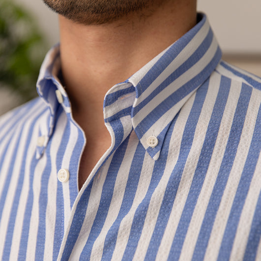 Camisa de Hombre Seersucker a Rayas sin Planchado, Cuello Ancho y Transpirable - Image 26