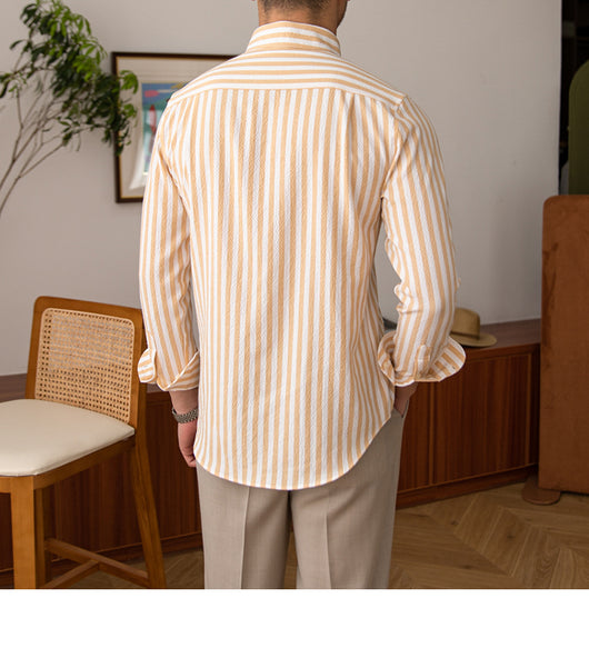 Camisa de Hombre Seersucker a Rayas sin Planchado, Cuello Ancho y Transpirable - Image 31