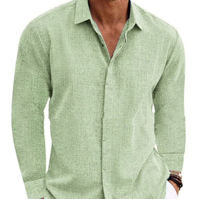 Camiseta Manga Larga Hombre Algodón Lino Cuello Redondo Básica - Image 14