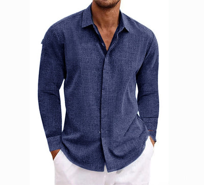Camiseta Manga Larga Hombre Algodón Lino Cuello Redondo Básica - Image 15