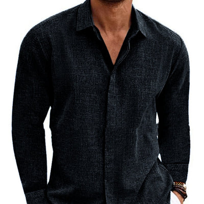 Camiseta Manga Larga Hombre Algodón Lino Cuello Redondo Básica - Image 16