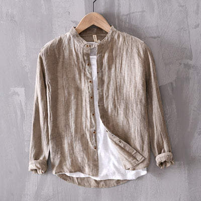Cardigan de Lino para Hombre con Cuello Mao de Manga Larga - Image 12