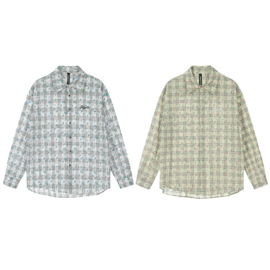 Camisa Suelta Estampado Floral y Cuadros para Hombre - Image 22