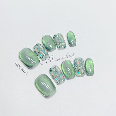 Uñas Postizas Decoradas con Cristales Blancos - Acabado Verano - Image 11