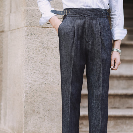 Pantalones Denim Casuales de Cintura Alta para Hombre - Image 8