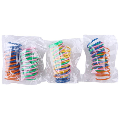 Six colorful plastic spring cat toys in yellow, orange, green, blue, and pink on a white background. - Image 17