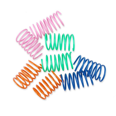 Six colorful plastic spring cat toys in yellow, orange, green, blue, and pink on a white background. - Image 18