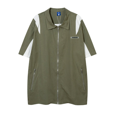 Camisa Manga Corta con Diseño Patchwork de Contraste para Hombre - Image 28