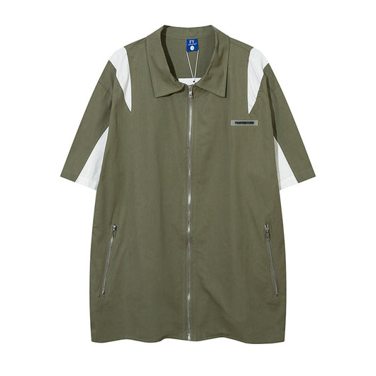 Camisa Manga Corta con Diseño Patchwork de Contraste para Hombre - Image 28