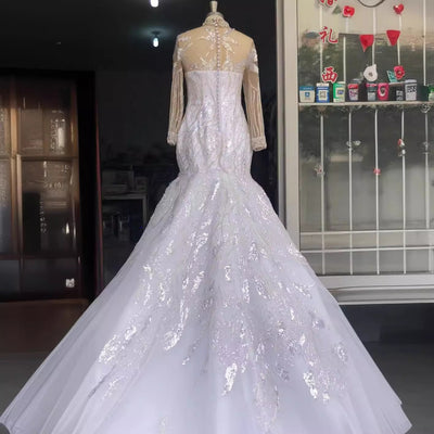 Vestido de Novia Africano con Encaje y Manga Larga Silueta Sirena - Image 13