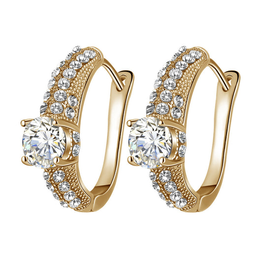Gold-toned bridal necklace and hoop earrings set with large round cubic zirconia stones and pave accents. - Image 11