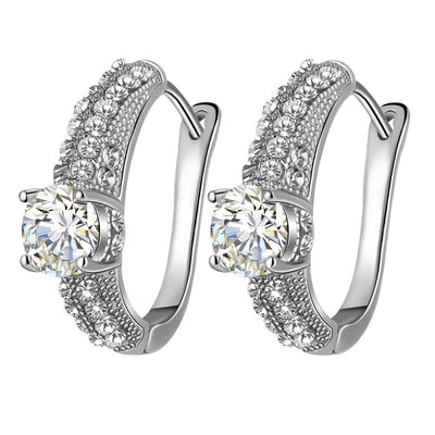 Gold-toned bridal necklace and hoop earrings set with large round cubic zirconia stones and pave accents. - Image 12
