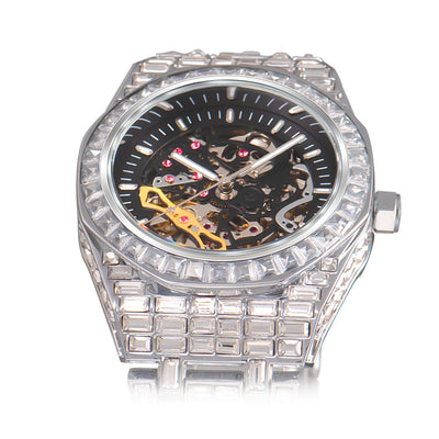 Reloj Mecánico Hip Hop Cuadrado Diamante Luminoso Hueco - Image 13