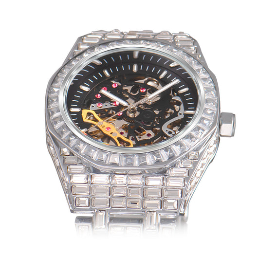Reloj Mecánico Hip Hop Cuadrado Diamante Luminoso Hueco - Image 13