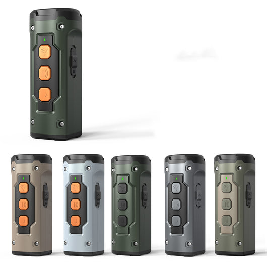 Black handheld ultrasonic dog deterrent device with three sonic emitters and an LED flashlight on a white background. - Image 11