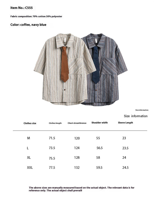 Camisa Casual Retro de Rayas Verticales Estilo Japonés para Hombre - Image 8